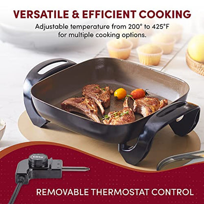 Elite Gourmet 6Qt Titanium Ceramic Skillet, 1200W, Scratch-Resistant