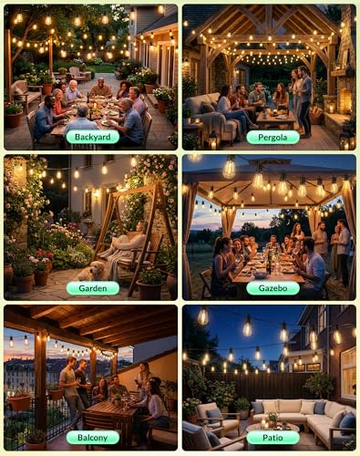 Outdoor String Lights LED Patio-Light - 100Ft Outside Waterproof Dimmable Porch Lights with Remote Shatterproof S14 Bulbs Outside Hanging Light Connectable Lighting for Gazebo Backyard Bistro Pergola