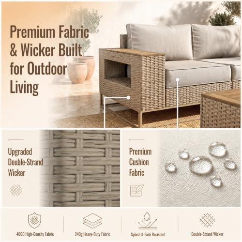 Outdoor Patio Furniture Set, PE Wicker Sectional Sofa with Thick Cushions