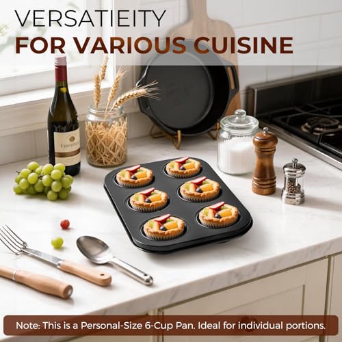 HULBy Muffin Pan 2-Pack, 6-Cup Cupcake Pans and Muffin Tins with Nonstick Coating, 10.43"x7.28"x1.1" with 2.56" Cups, for Muffins, Cupcakes, Brownies, Cheesecake, Carbon Steel, Easy Clean, Oven Safe