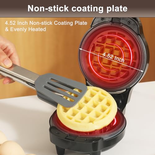 UVFAST Mini Waffles Maker with 8 Removable Plates, 4 in 1 Small Waffle Maker Mini- Waffle, Heart Waffle, Pancake, Donut, 4.5" Non Stick Waffle Iron for Families, Black