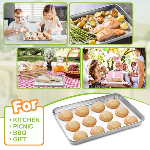 Quarter Sheet Pan Set of 4, CEKEE Stainless Steel Baking Sheet & Cookie Sheets for Baking, Baking Sheet Pan Oven Tray, Heavy Duty & Easy Clean Baking Pans Set - Size 12 x 10 x 0.98 Inch