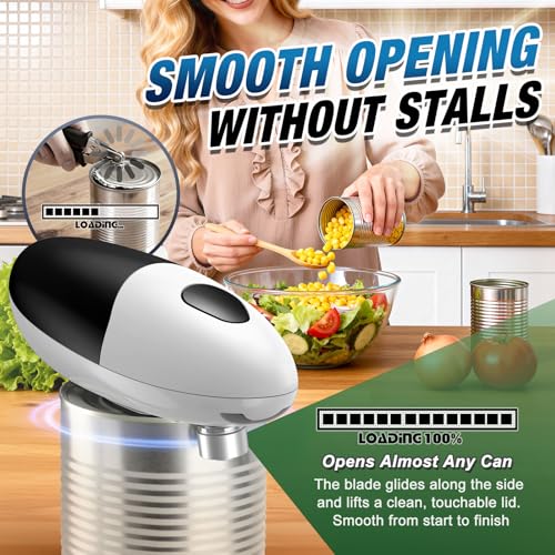 Electric Can Opener, One Press Start/Stop, Automatic Can Opener with Smooth Edge, Hands Free, Battery Powered, Electric Can Openers for kitchen, Can Openers for Seniors with Arthritis, black