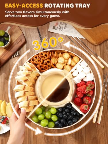 LUSHYUM Electric Chocolate Fondue Pot Set, 4-Cup Chocolate, Rotating Tray