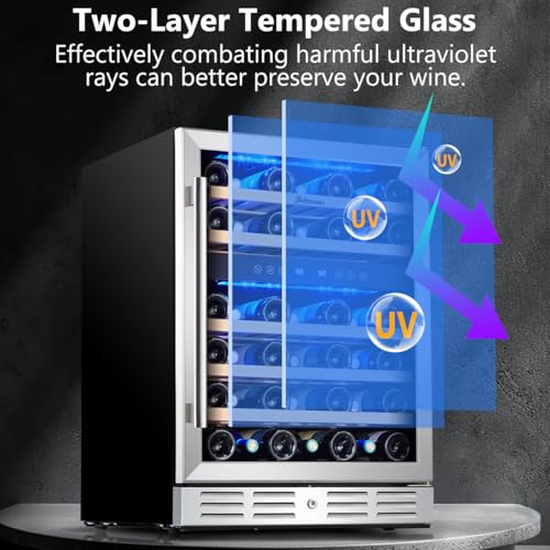 Kalamera 24 inch Wine Cooler, 37 Bottle Dual Zone Built-in or Freestanding