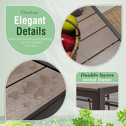 Greesum 7 Piece Outdoor Dining Set Patio Furniture with Rectangular Table & 6 Stackable Chairs Family Conversation for Garden Backyard Deck, Brown