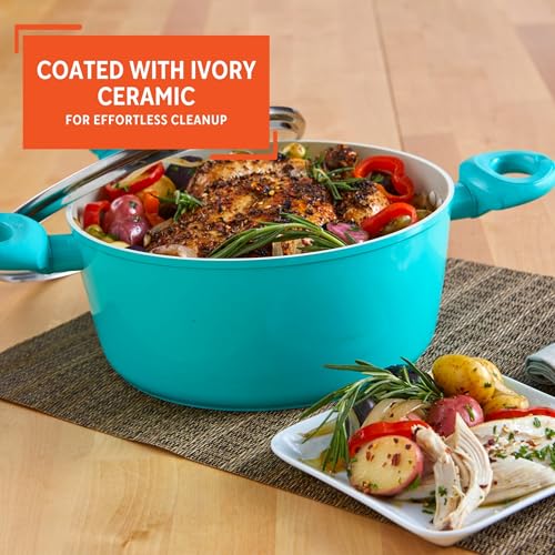 IMUSA USA Teal 3Qt Forged Dutch Oven with Glass Lid, 3 Quart