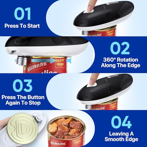 Electric Can Opener, Can Opener for Seniors, Suitable for Any Size Cans, Hands Free, Smooth Edge, Battery Powered, Automatic Can Opener is an Ideal Kitchen Gadget for Women and Left Handed People