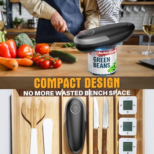 Electric Can Opener, One-Touch Automatic Can Opener for Seniors with Arthritis, Smooth Edge, Hands-Free, Fast Opening, Battery Powered, Food Safe Portable Electric Can Openers for Kitchen (Gray)