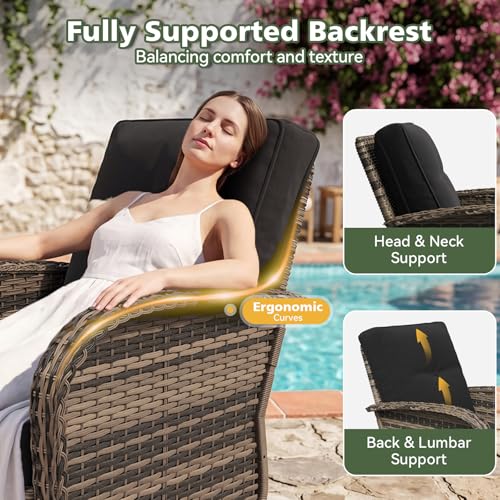 Aoxun 11 Piece Outdoor Patio Furniture Set with 44'' Fire Pit Table, Wicker Rattan Outdoor Furniture with High Back Swivel Rocker Chairs, Outdoor Sofa Set with Thick Cushion & Side Table, Black