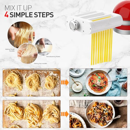 ANTREE 3-1 Pasta Maker Attachment for KitchenAid includes Pasta Sheet Roller attachment & Spaghetti Cutter & Fettuccine Cutter attachment, Easy to use and clean with Pasta Drying Rack & Cleaning Brush