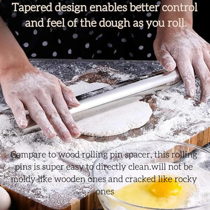 Cyoufine 12.8-inch Stainless Steel Rolling Pin for Baking, French Smooth Metal Rolling Pin Kitchen Dough Roller for Fondant, Pizza, Pie, Cookie and Pastry