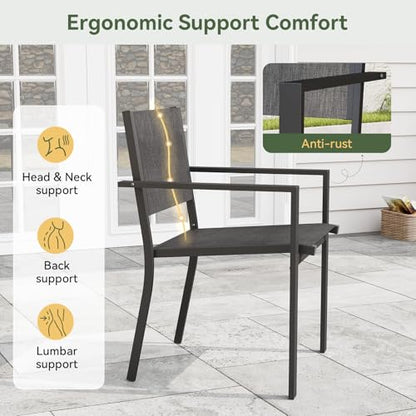 Aoxun 7-Piece Patio Table and Chairs Set for 6, All Weather Outdoor Dining Set with 6 Textilene Chairs and 1 Rectangular Metal Table, Patio Dining Sets for Backyard, Garden and Poolside, Grey