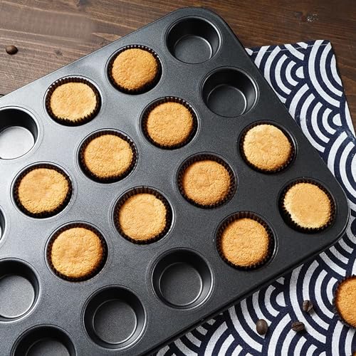Aybloom Nonstick 24 Cups Mini Muffin Pan with Extended Handles for Easy Grip, Carbon Steel Steel to Promoted Even Baking, Dishwasher Safe (Black)