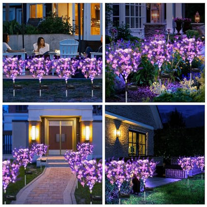 Solar Garden Lights Outdoor, 2 Pack Purple Lavender Solar Butterfly Lights Gardening Gifts for Women,Artificial Flowers Light Purple Halloween Garden Decor for Patio Yard Lawn Christmas