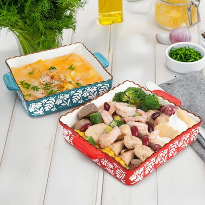 Acshio 2 Pack Ceramic Baking Dish, 9 x 9 inch Porcelain Square Bakeware with Double Handle, Lasagna Pan Bakeware Baking Cookware for Cooking, Cakes, Roasting Family Dinner
