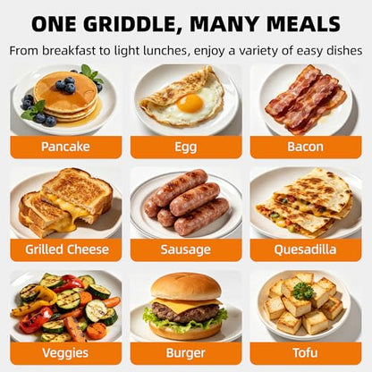 I-Keukenn Small Electric Griddle, 10 Inch Mini Ceramic Non-Stick Electric Skillet with Adjustable Thermostat, 1200W Single Serve Grill for Breakfast, Cooking for Pancakes, Eggs, Sausage