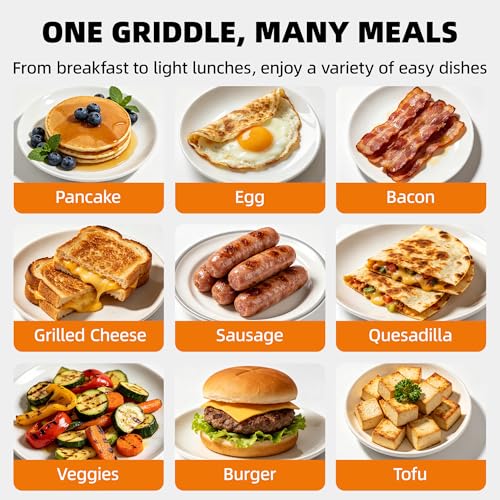 I-Keukenn Small Electric Griddle, 10 Inch Mini Ceramic Non-Stick Electric Skillet with Adjustable Thermostat, 1200W Single Serve Grill for Breakfast, Cooking for Pancakes, Eggs, Sausage, Pink
