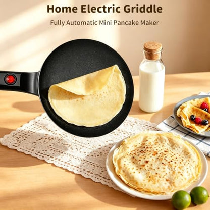 Handheld Electric Crepe Maker Machine, 8" Portable Nonstick Crepe Pan with Batter Bowl & Mixer, Nonstick dipping plate with on/off switch, Quick Heat-Up & Even Heating, Easy to Clean, for Home