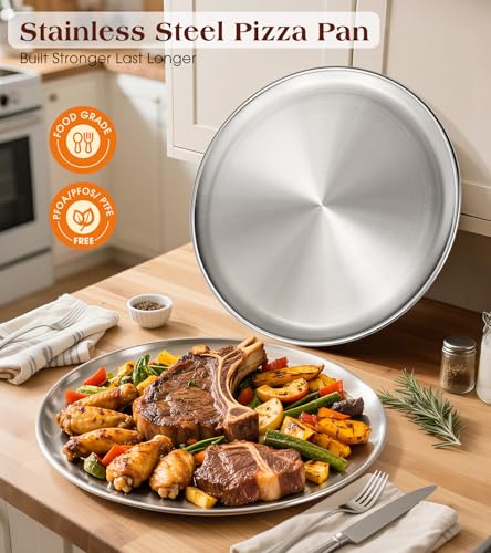 Yuiicaov Stainless Steel Pizza Pan 12 inch, Pizza Pan for Oven, Steel Pizza Tray, Thick Round Pizza Plate Pizza Baking Sheet, Easy Clean & Dishwasher Safe, Set of 1