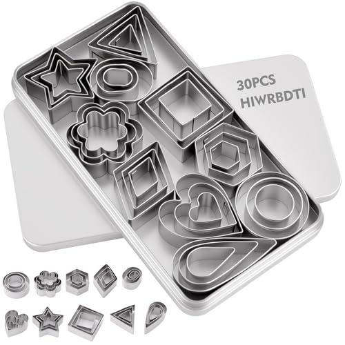 HIWRBDTI 30PCS Mini Cookie Cutters Shapes Set with Box for Kids, Small Stainless Steel Star Triangle Cookie Cutter Variety Pack, for Tiny Polymer Clay, Fruit