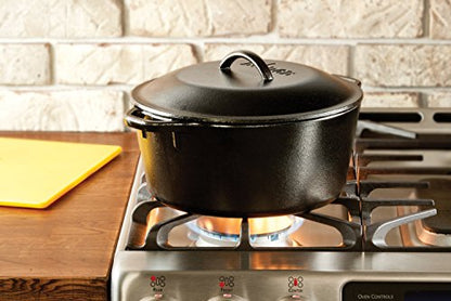 Lodge Cast Iron Dutch Oven 5 Quart - Loop Handle Cooking Vessel - Even Heat Retention - Oven-Safe, Versatile Pot - Handle Holders Included