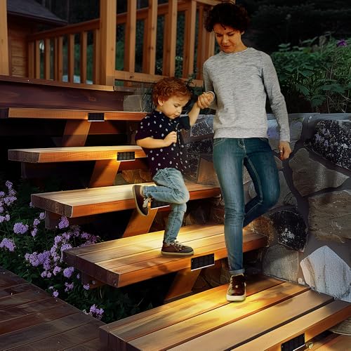 SOLPEX Solar Step Lights for Outside, 24 LEDs Solar Stair Lights Outdoor Waterproof Decor for Porch, Front Door, Stair, Step, Deck, Fence, Balcony, Patio, Wall, Yard, Garden(12 Pack, Warm White)
