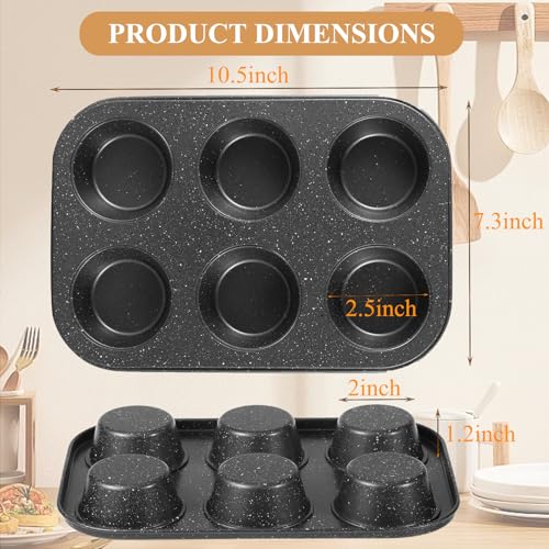 Walooza Muffin Cupcake Pan, Muffin Tins Nonstick 6, Muffin Top Cookie Cheese Cake Pan for Baking, Toast Oven Baking Supplies Small Cake Pans Muffin Cups Non Stick