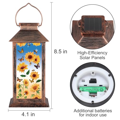 Solar Lantern Outdoor Waterproof Sunflower Butterfly Garden Decor Birthday Gifts for Women Mom and Grandma Solar LED Plastic Decorative Hanging Light for Yard(Sunflower Butterfly)