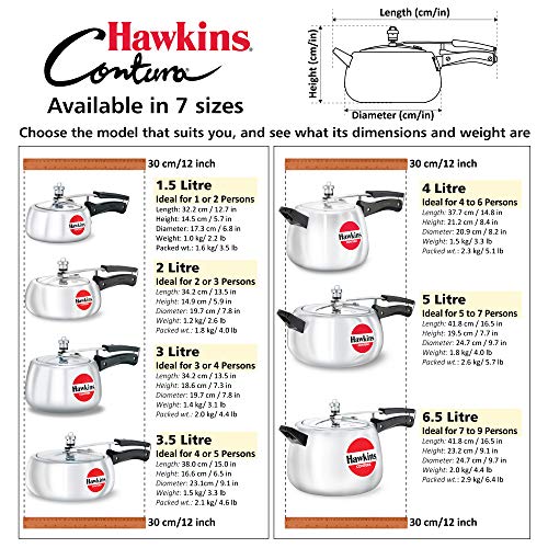 Hawkins 3.5 Litre Contura Pressure Cooker, Handi Inner Lid Cooker, Silver (HC35)