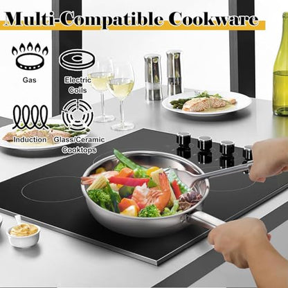 Hunnycook Stainless Steel Cookware Set - 15 Pieces Pots and Pans Set, Includes 6 Pots and Pans, 6 Lids and 3 Utensils, Fixed Handles, Induction Safe and Dishwasher Safe