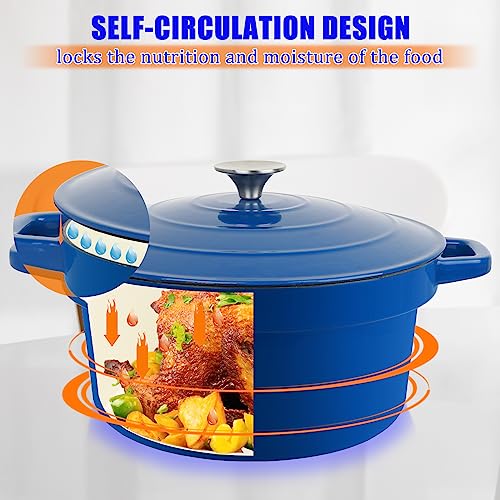 CUKOR 7QT Dutch Oven Pot With Lid, Enameled Cast Iron Dutch Ovens for Sourdough Bread Baking, Non-Stick Ceramic Dutch Oven Cooking Pot, Oven Safe, Blue (10 Pcs Bread Paper Liners)