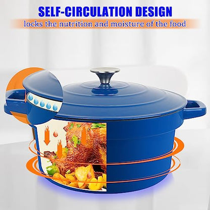 CUKOR 7QT Dutch Oven Pot With Lid, Enameled Cast Iron Dutch Ovens for Sourdough Bread Baking, Non-Stick Ceramic Dutch Oven Cooking Pot, Oven Safe, Blue (10 Pcs Bread Paper Liners)