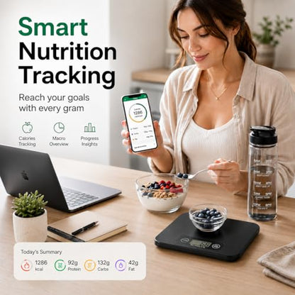 URAMAZ Food Scale with Nutritional Calculator, Digital Food Scales for Kitchen Scale Grams and Ounces, Smart Food Weight Scale for Weight Loss, 20 Nutrients Tracking, Diet, Calories, Meal Prep, 11lb