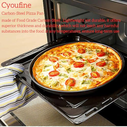 Cyoufine12 Inch Pizza Pan, Stainless Carbon-Steel Pizza Tray for Baking, Black Nonstick Round Baking Sheet Plate for Home Kitchen