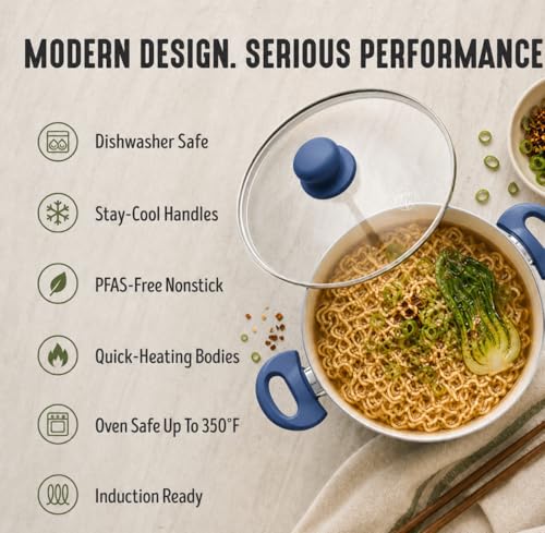GreenLife 5 Quart Nonstick Stock Pot with Lid, Non-Toxic Ceramic Pot, Dishwasher Safe, Induction Ready, Fast Heating, Stay-Cool Handles, Kitchen Casserole, Soup, Pasta, Easy Clean, Slate Blue