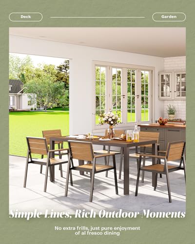 Vexwalx 5-Piece Outdoor Dining Set, Aluminum Dining Table Set for 4, Patio Table and Chairs Set with Umbrella Hole, All Weather HDPS Outdoor Table and Chairs for 4 (Gray-Teak)