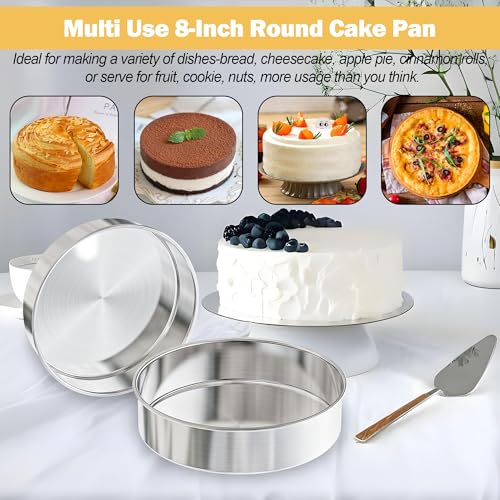 AWTBDP 8 Inch Cake Pan Set of 2, Nonstick Stainless Steel Round Layer Cake Baking Pans with 100PCS Parchment Papers, Circle Cake Pan Tins for Birthday Christmas, Non-Toxic & Healthy, Dishwasher Safe