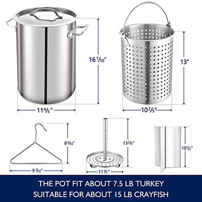 ARC 32QT Stainless Steel Stock pot 6-Piece For Seafood Boil Pot with Basket and Steamer Rack,Cookware for Crawfish Crab Shrimp Lobster Boiling Pot, Turkey Fryer Pot, Tamale Steamer Pot with Strainer
