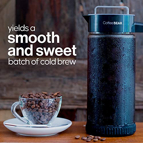COFFEE BEAR – Cold Brew Coffee Maker and Iced Tea Brewer, Large 1.3L (44oz) Borosilicate Glass Pitcher with Reusable Mesh Filter, Easy to Clean, Dishwasher Safe