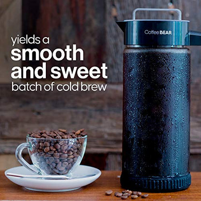 COFFEE BEAR – Cold Brew Coffee Maker and Iced Tea Brewer, Large 1.3L (44oz) Borosilicate Glass Pitcher with Reusable Mesh Filter, Easy to Clean, Dishwasher Safe
