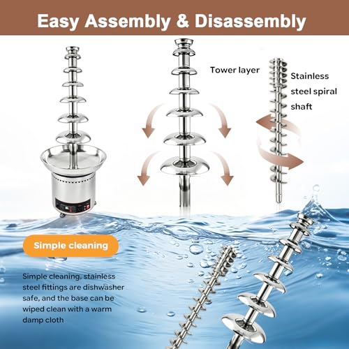Commercial Chocolate Fountain Machine, Chocolate Fountains for Parties Weddings and Parties 4 Tier Chocolate Fountain Machine for Melts Cheese, Queso, Candy and Liqueur (7 Tier)