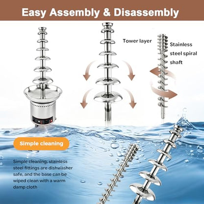 Commercial Chocolate Fountain Machine, Chocolate Fountains for Parties Weddings and Parties 4 Tier Chocolate Fountain Machine for Melts Cheese, Queso, Candy and Liqueur (7 Tier)