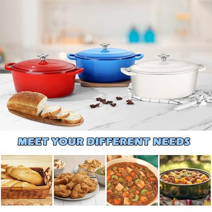 TeamFar 7QT Oval Dutch Oven, Enameled Cast Iron Dutch Oven Pot with Lid, For Bread Baking/Stewing/Braising/Frying, Suitable for Various Stoves, Non-stick & Easy Clean, Blue