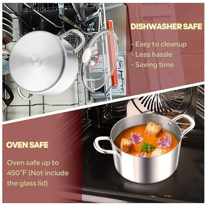 E-far 5 Quart Stock Pot with Lid, 18/10 Tri-ply Stainless Steel Stockpot for Induction Ceramic Gas Stoves, Heavy Duty Cooking Pot for Pasta Soup Stewing Simmering, Oven and Dishwasher Safe