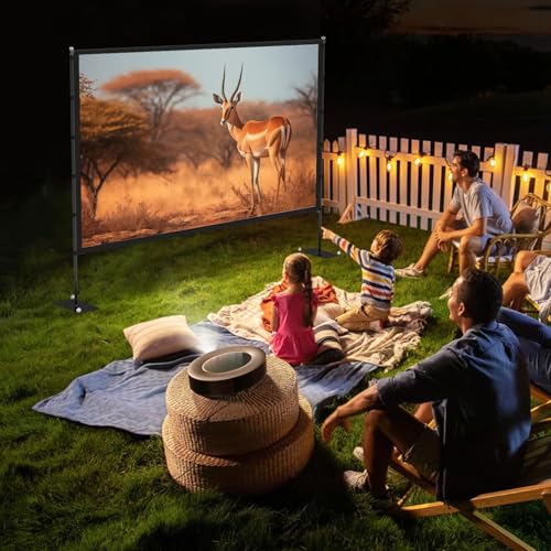 STWUI Outdoor-Projector-Screen-with-Stand - 120 inch Portable Projection Screen Indoor Outdoor Projector Screens 16:9 4K HD Lightweight Movie Screen with Carry Bag for Backyard Movie Night