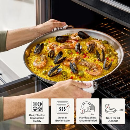 All-Clad D3® Stainless Steel 14 inch Paella Pan- Made in the USA- The Original Bonded Professional Cookware- Oven Safe & Induction Compatible
