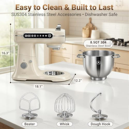ZACME 8.5QT Commercial Stand Mixer 1000W with Aluminum Die Casting Meets the Standard of NSF/ANSI 8-2023, 11 Speeds Electric Stand Mixer, Tilt-Head Dough Mixer with Bowl, Dough Hook, Whisk and Beater