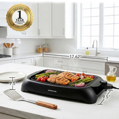 OVENTE Electric Indoor Grill, 13x10 Inch Non-Stick Plate, Black GD1632NLB
