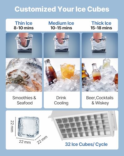 VEVOR Commercial Ice Maker Machine, 90 lbs/24h with 13 lbs Storage Capacity, Dual Water Inlet Countertop/Freestanding/Under Counter, Stainless Steel Ice Maker with LED Display, for Home Bar